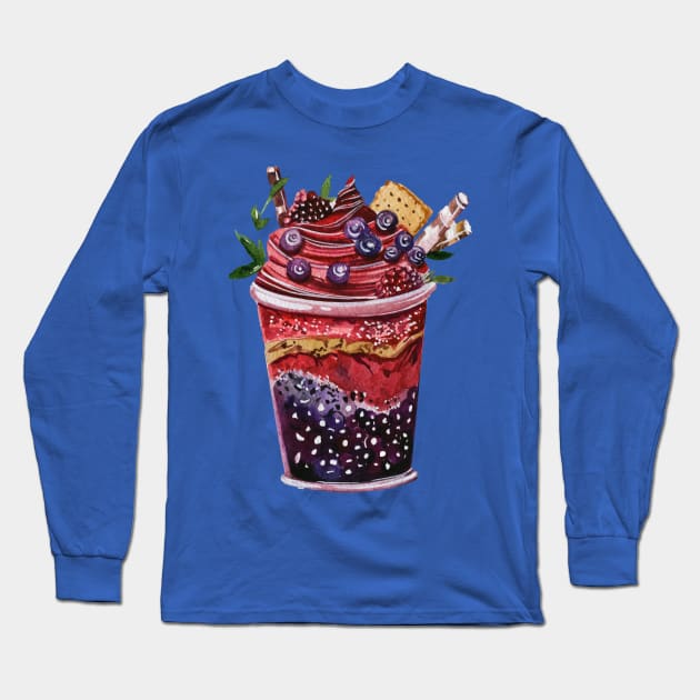 berry smoothie hand drawn Long Sleeve T-Shirt by Mako Design 